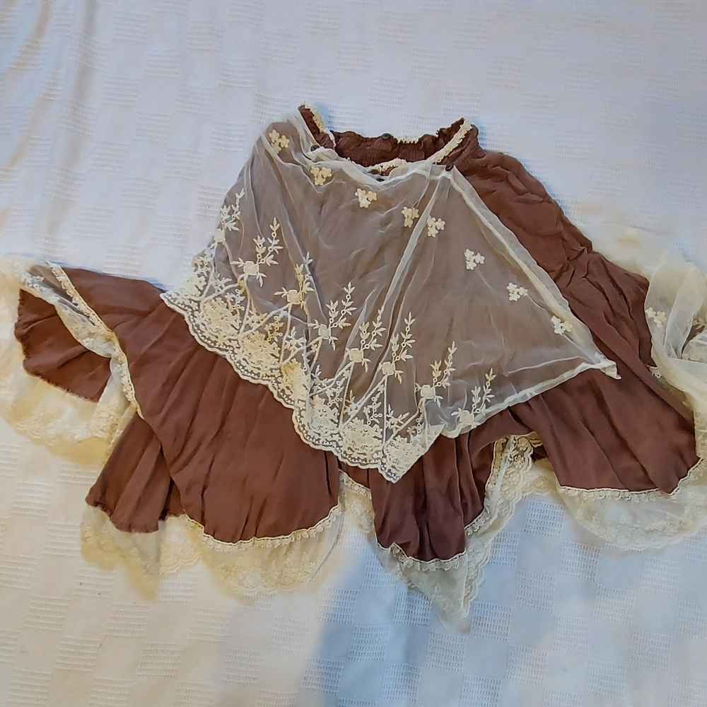 Mori Kei Brown and Cream Skirt - Picture 2 of 3